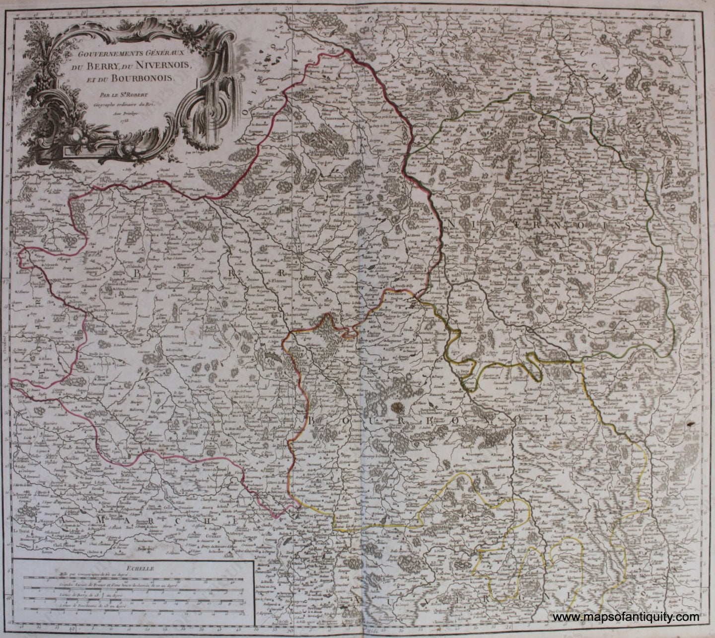 Antique-Hand-Colored-Map-Gouvernements-Generaux-Du-Berry-Du-Nivernois-et-Du-Bourbonois-Europe-France-1753-Vaugondy-Maps-Of-Antiquity