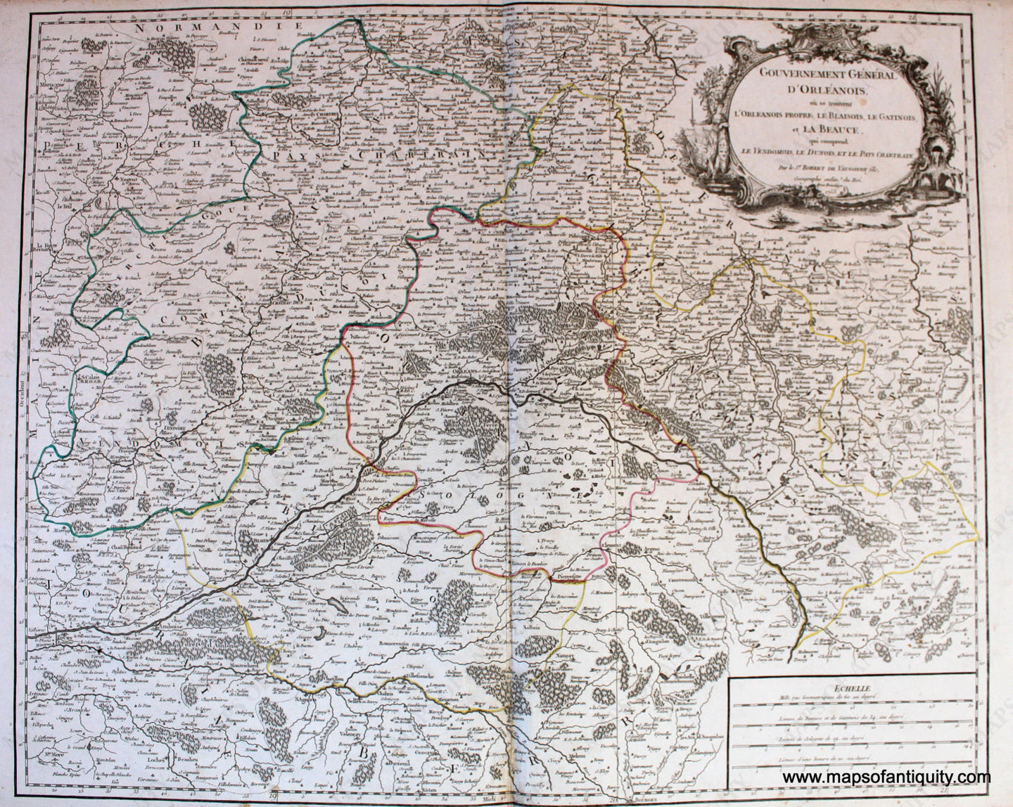 Antique-Hand-Colored-Map-Gouvernement-General-D'Orleanois-Europe-France-1753-Vaugondy-Maps-Of-Antiquity