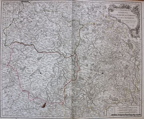 Antique-Hand-Colored-Map-Gouvernements-Generaux-De-La-Marche-Du-Limosin-et-De-L'Auvergne-Europe-France-1753-Vaugondy-Maps-Of-Antiquity