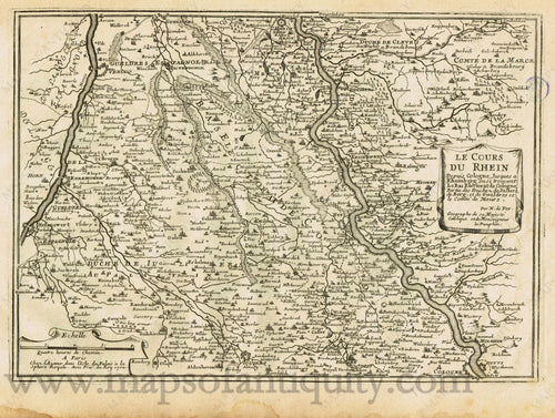 Antique-Black-and-White-Engraved-Map-Le-Cours-Du-Rhein-showing-Cologne-Rheinberg-Dusseldorf-Europe-Germany-1702-de-Fer-Maps-Of-Antiquity