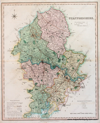 Antique-Hand-Colored-Map-Staffordshire-England-Europe-England-1832-Teasdale-Maps-Of-Antiquity