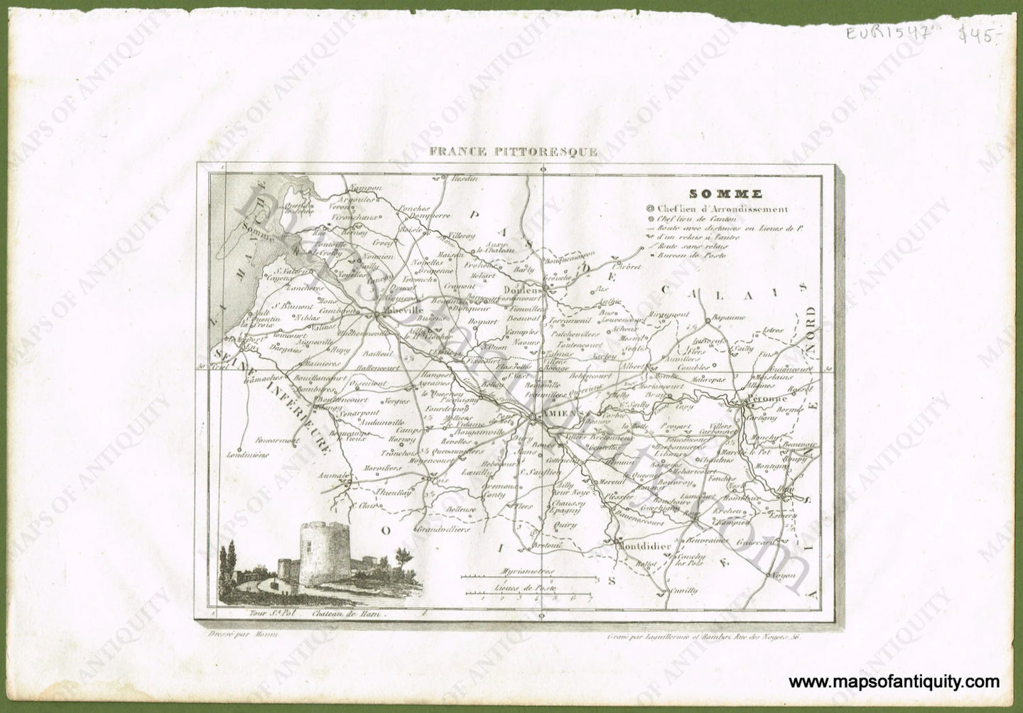 Antique-Black-and-White-Map-France-Somme-including-Abbeville-Amiens-Montdidier-Europe-France-1835-Monin-Maps-Of-Antiquity