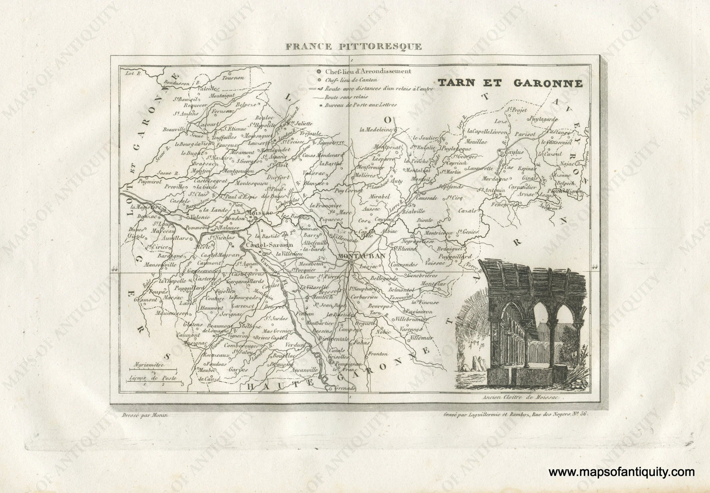 Antique-Black-and-White-Map-France-Tarn-et-Garonne-including-Montauban-Europe-France-1835-Monin-Maps-Of-Antiquity