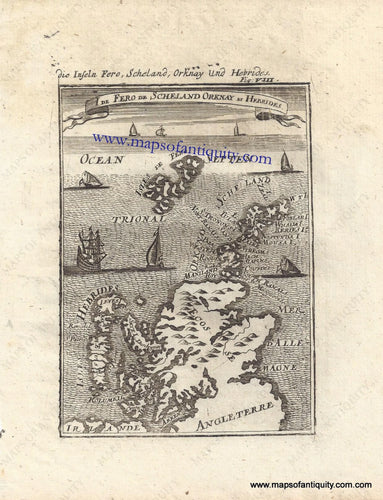 Antique-Black-and-White-Map-Die-Inseln-Fero-Scheland-Orknay-und-Hebrides-**********-Europe-Scotland-1683-Mallet-Maps-Of-Antiquity