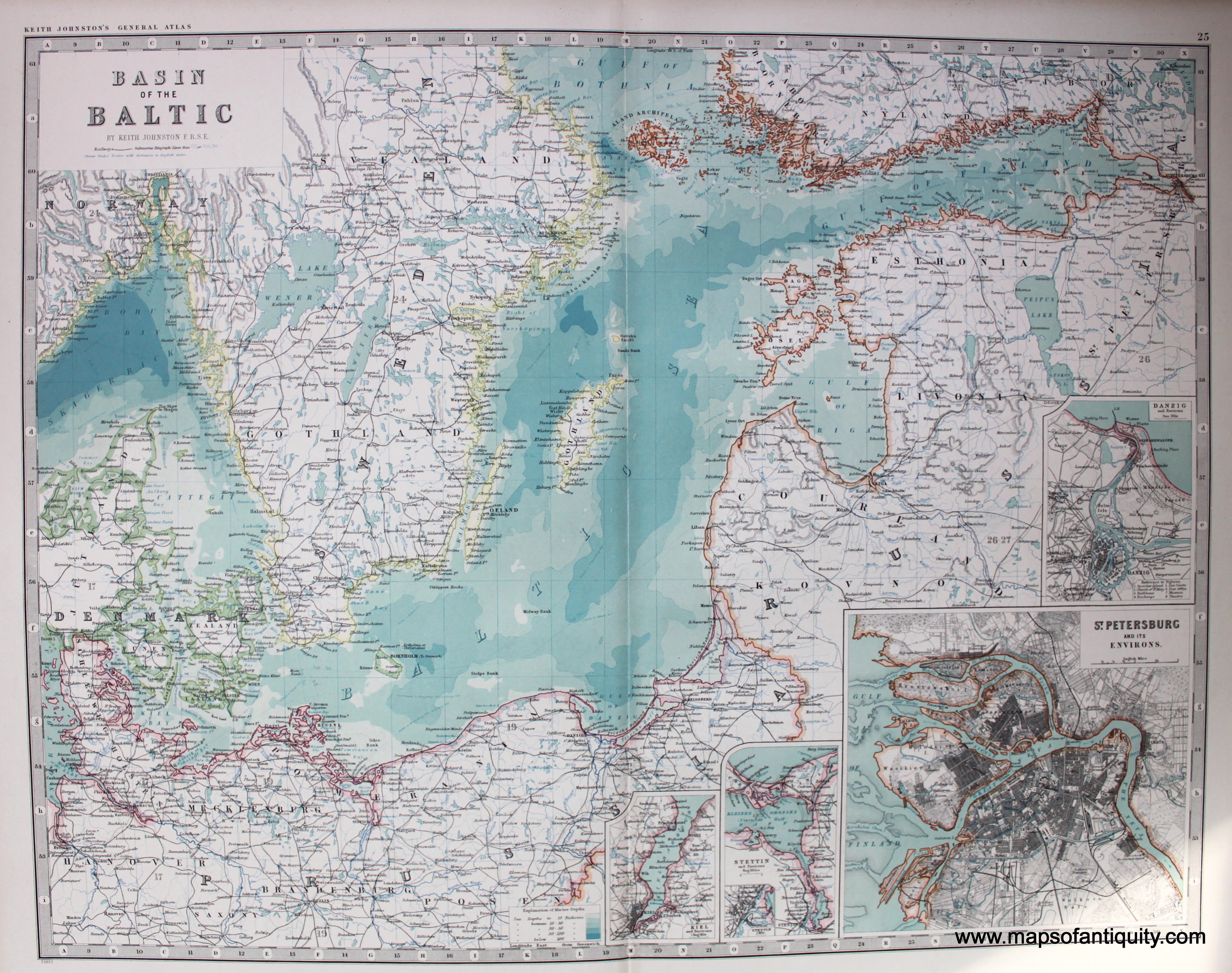 Bultic Map 1904 - Basin of the Baltic - Antique Printed Color Map – Maps of Antiquity