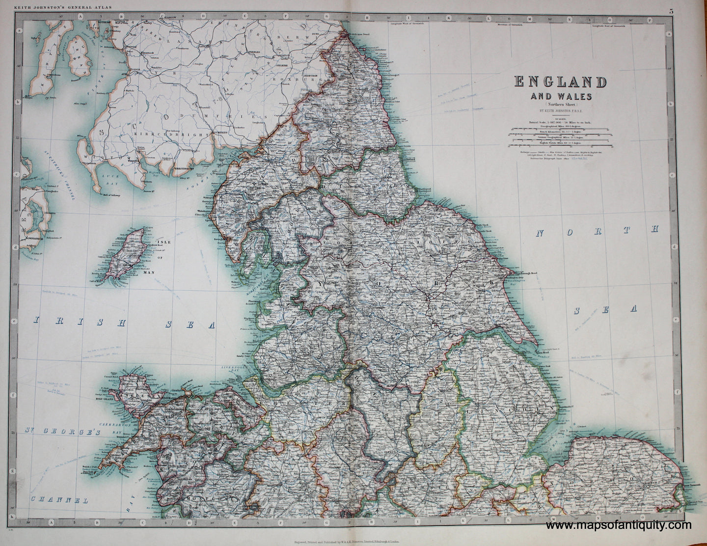 1904 - England and Wales (Northern Sheet) - Antique printed color Map ...