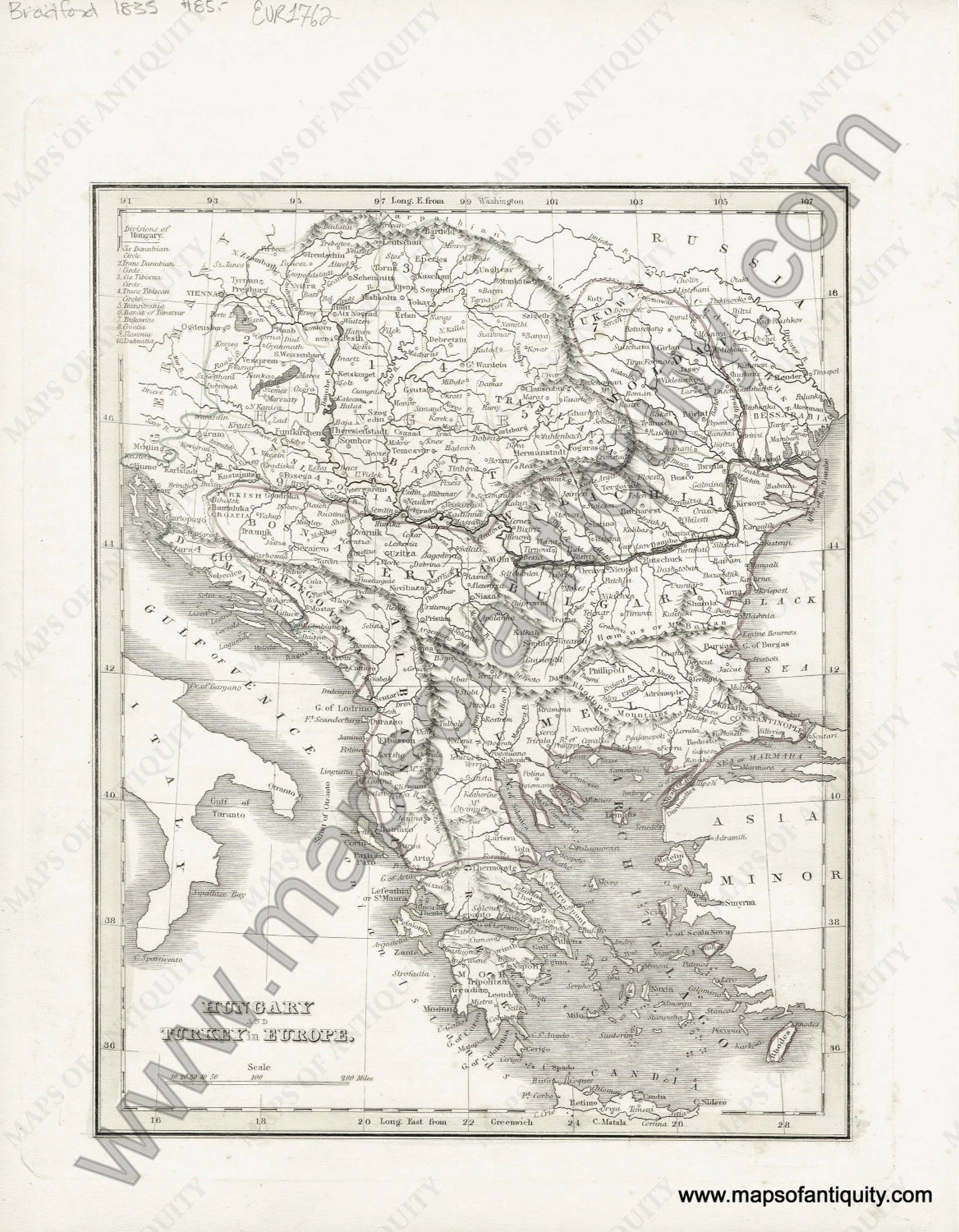 Antique-Hand-Colored-Map-Hungary-and-Turkey-in-Europe-Europe-Hungary-Turkey-&-The-Mediterranean-1835-T.G.-Bradford-Maps-Of-Antiquity