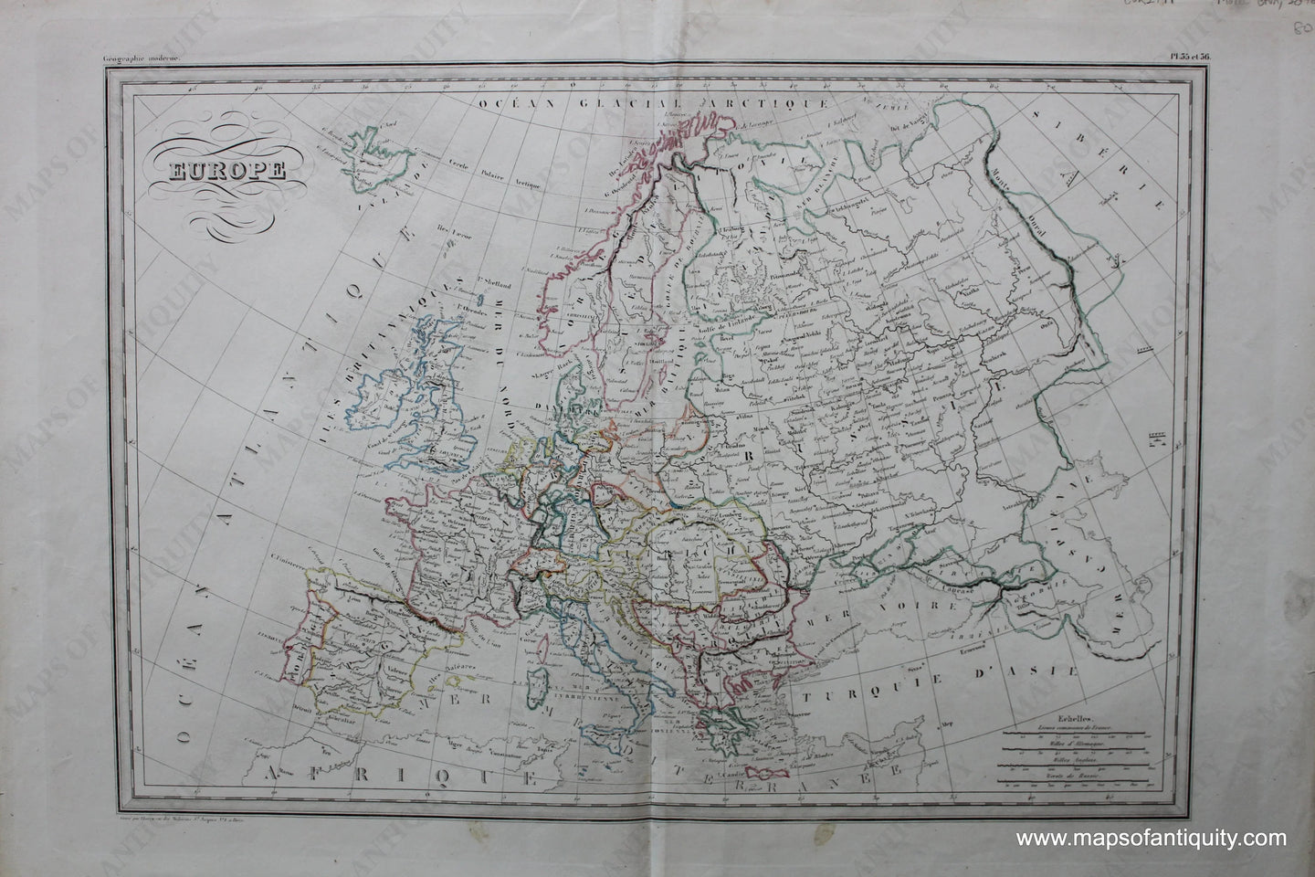 Antique-Hand-Colored-Map-Europe-Europe-Europe-General-1846-M.-Malte-Brun-Maps-Of-Antiquity