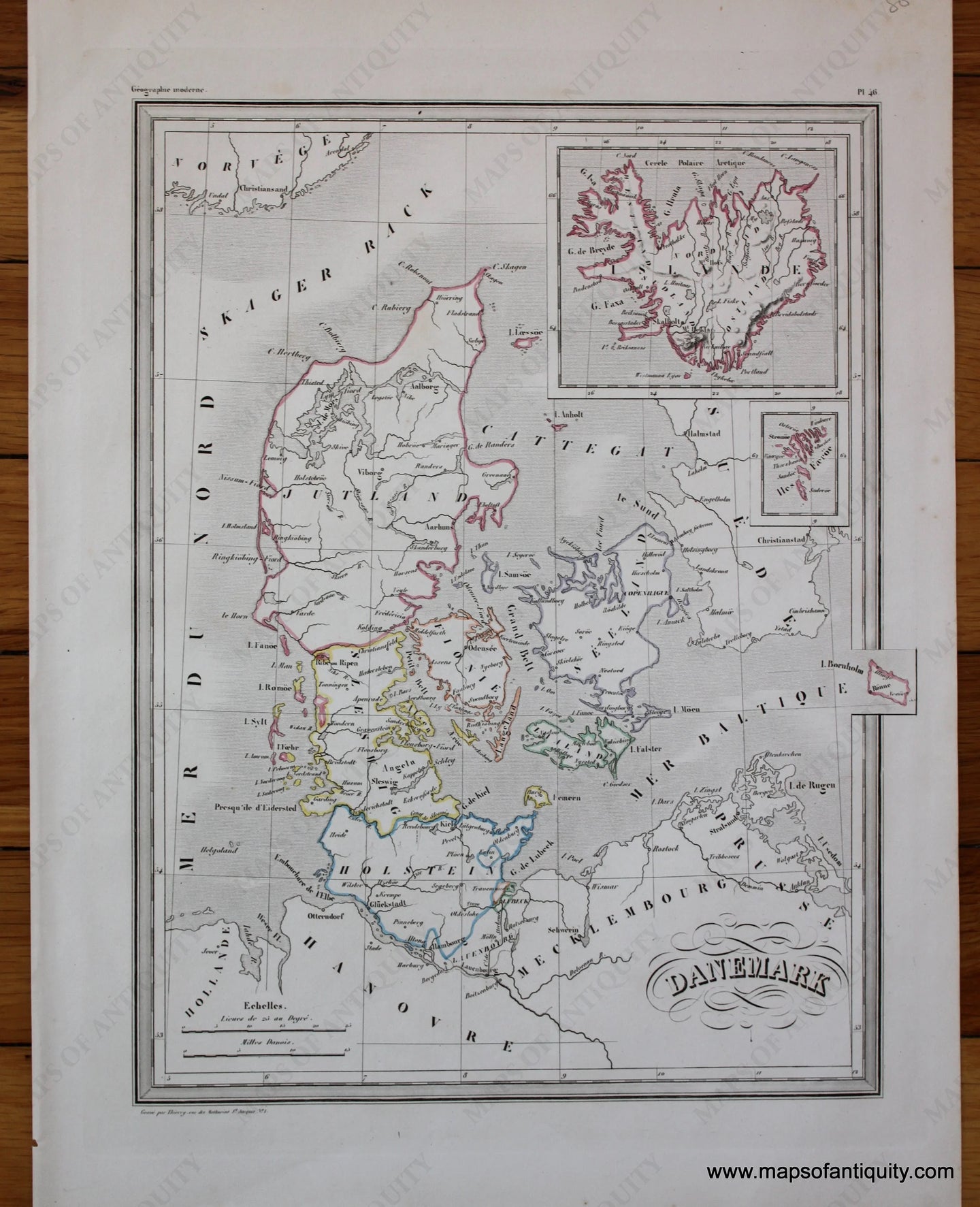 Antique-Hand-Colored-Map-Danemark-Europe-Scandinavia-Denmark-and-Iceland-1846-M.-Malte-Brun-Maps-Of-Antiquity