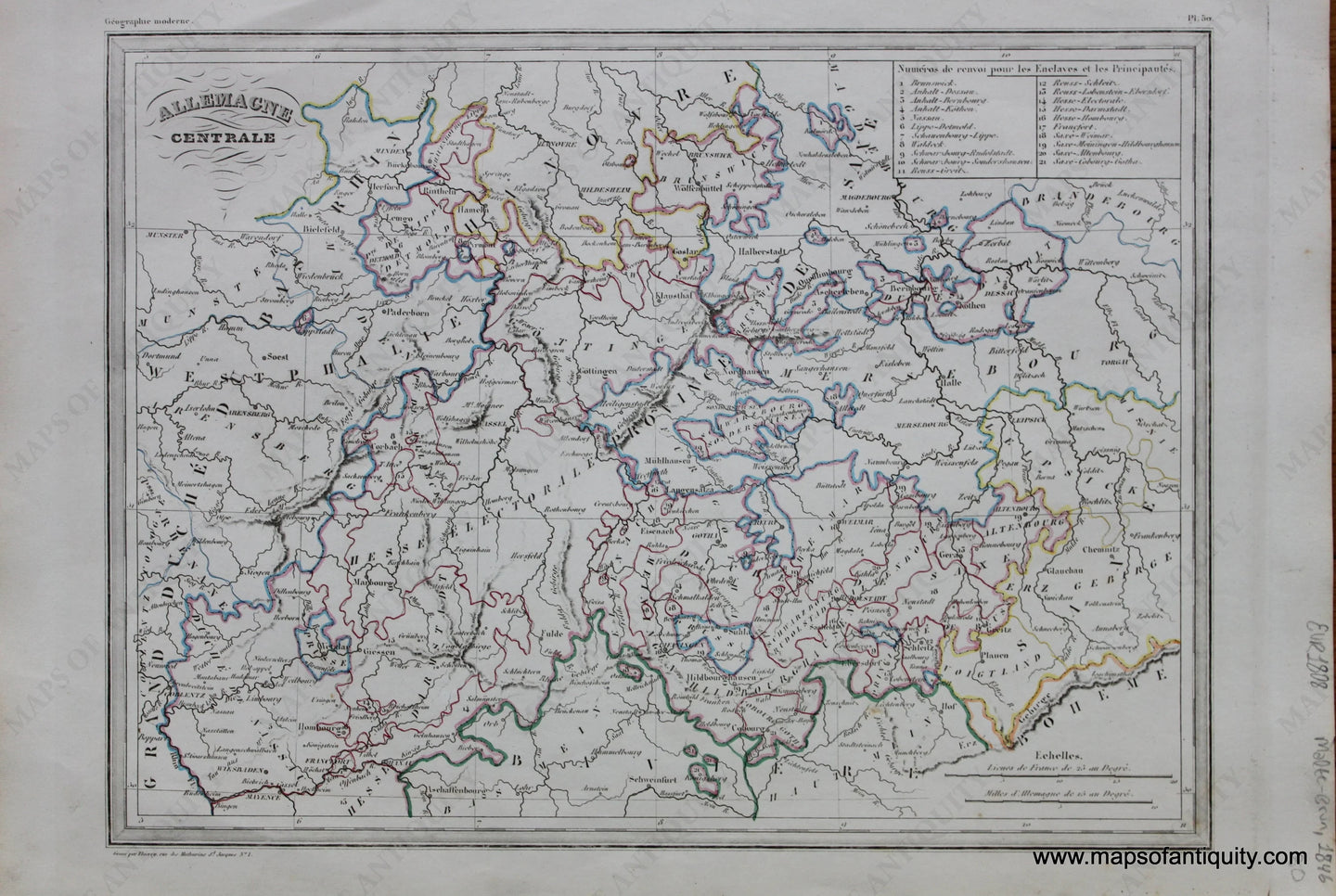 Antique-Hand-Colored-Map-Allemagne-Centrale-Europe-Germany-1846-M.-Malte-Brun-Maps-Of-Antiquity