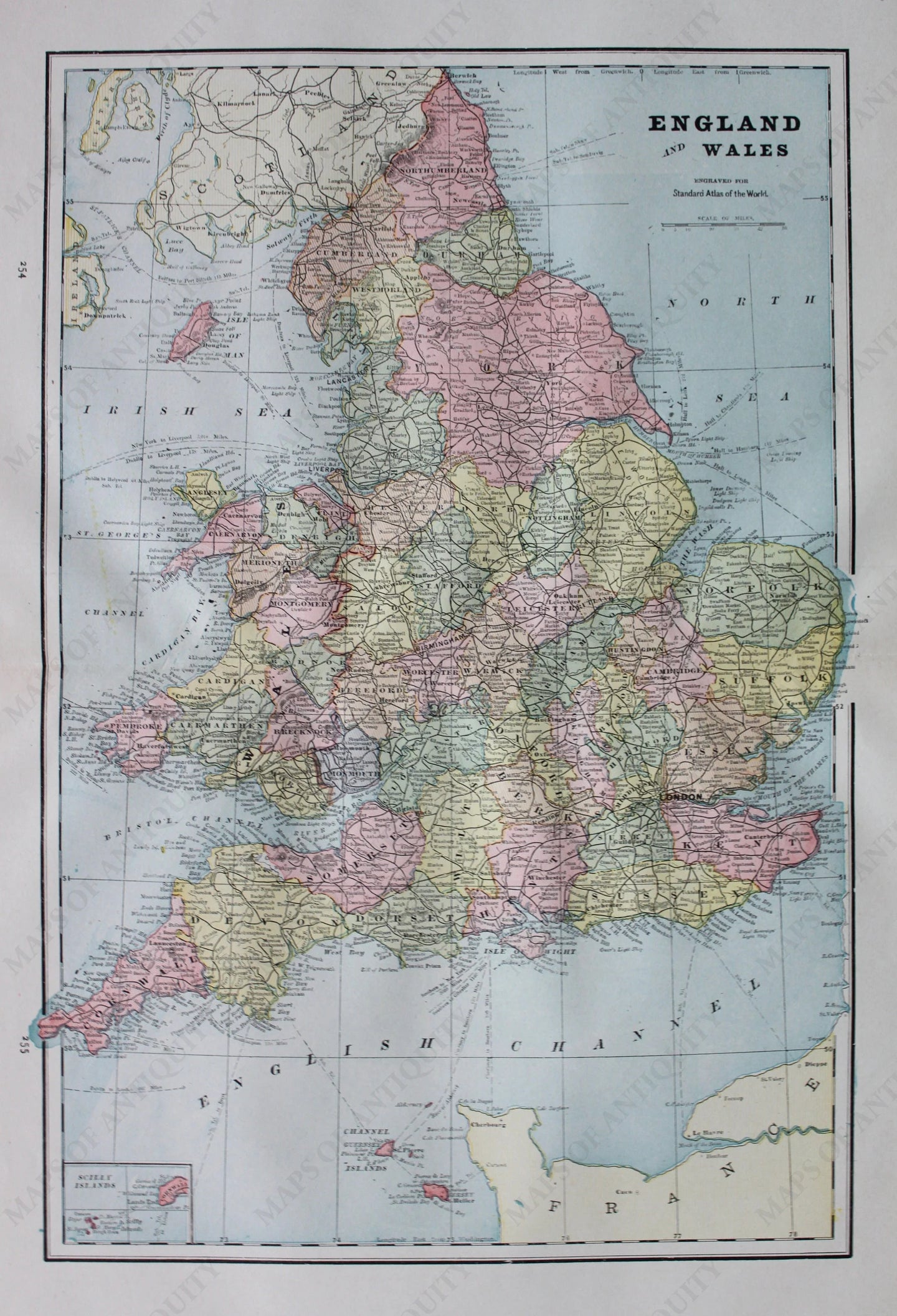 Antique-Printed-Color-Map-England-and-Wales-Europe-England-1894-Cram-Maps-Of-Antiquity