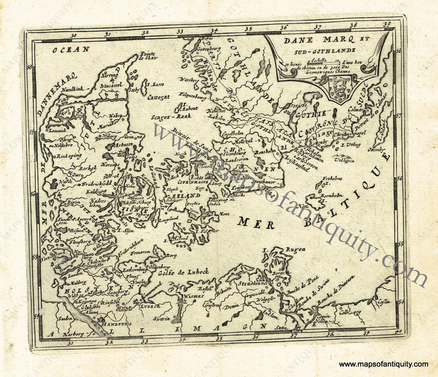 Antique-Black-and-White-Map-Dane-Marq-et-Sud-Gothlande-Europe-Denmark-1725-De-Aefferden-Maps-Of-Antiquity