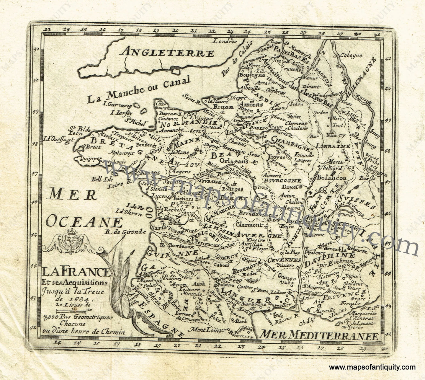 Antique-Black-and-White-Map-La-France-Et-ses-Aequisitions-Jusqu'a-la-Treue-de-1684-Europe-France-1725-De-Aefferden-Maps-Of-Antiquity