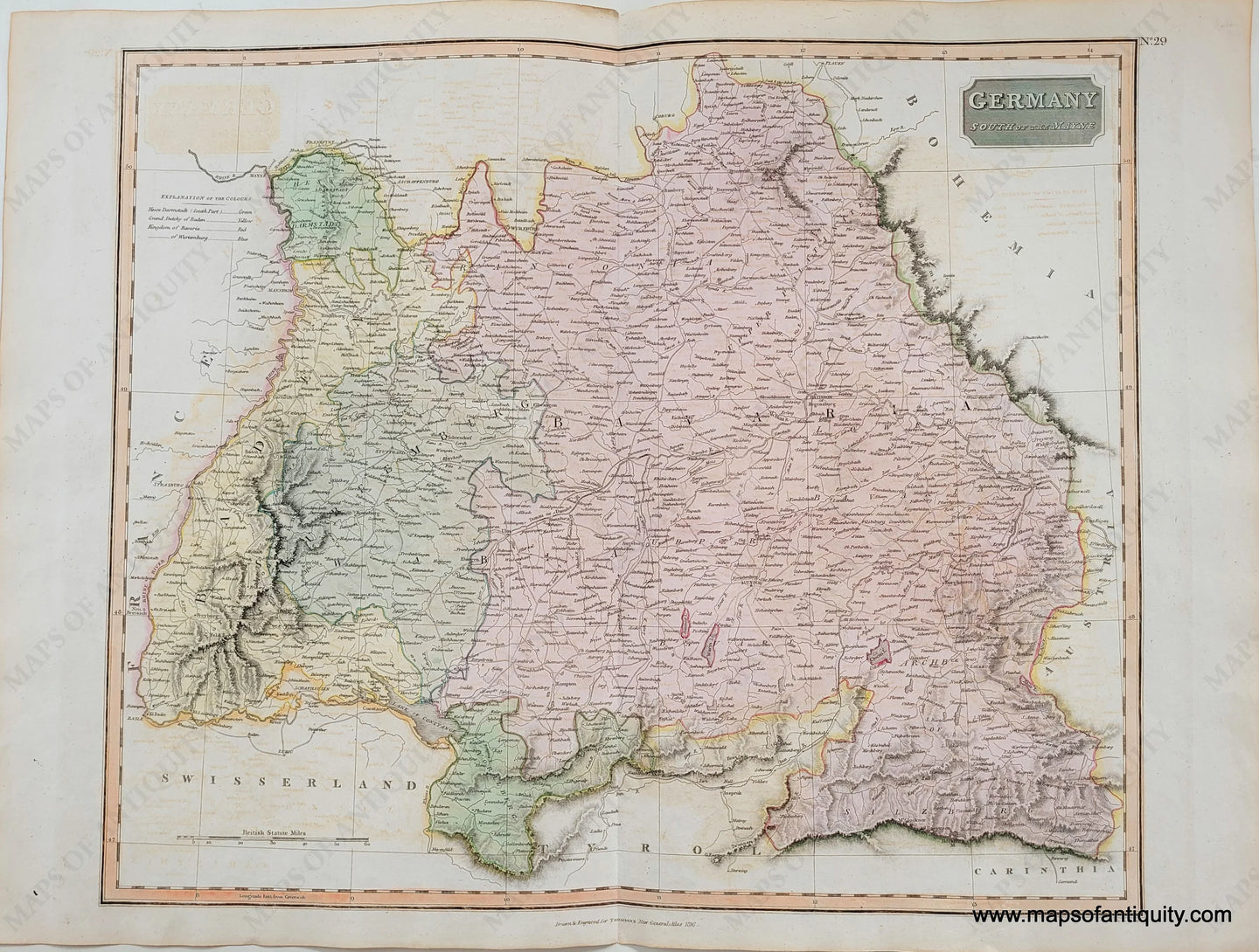 Antique-Hand-Colored-Map-Germany-South-of-the-Mayne-Europe-Germany-1816-Thomson-Maps-Of-Antiquity