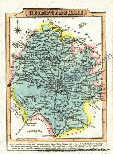 Antique-Hand-Colored-Map-Herefordshire-England-Europe-England-c.-1830-Martin-Maps-Of-Antiquity