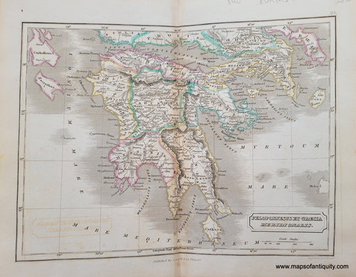 Antique-Hand-Colored-Map-Peloponnesus-et-Graecia-Meridionalis-**********-Europe-Ancient-World-Europe-General-Greece-&-the-Balkans-1841-Butler-Maps-Of-Antiquity