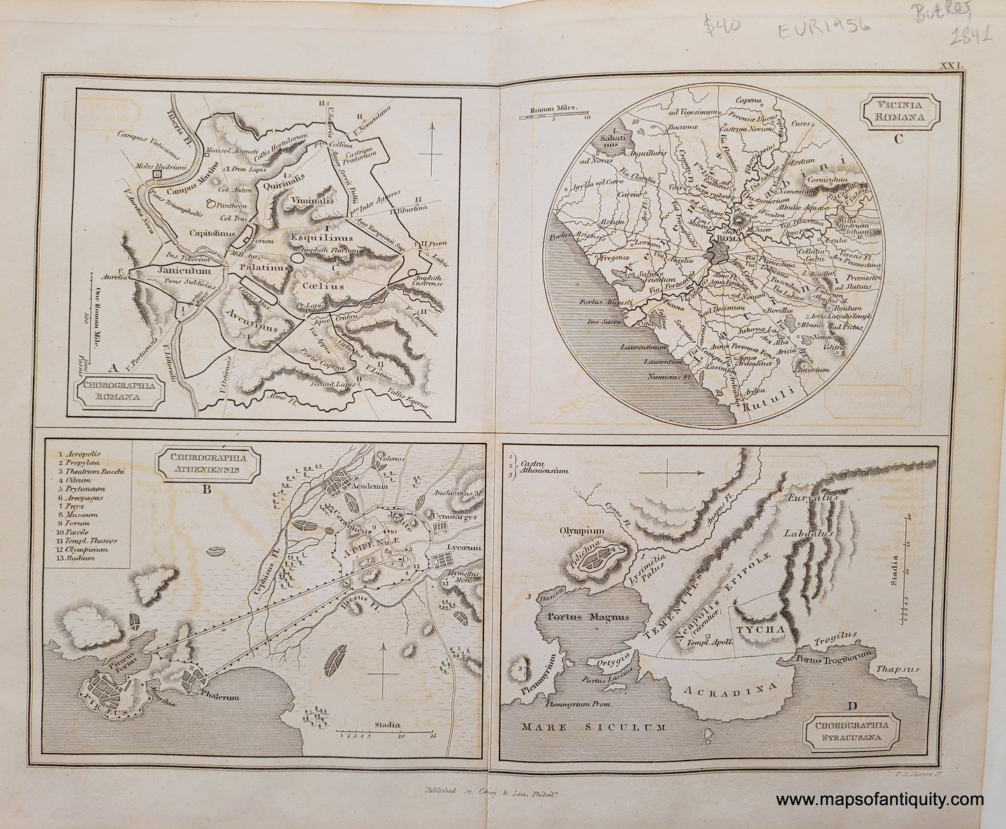 Antique-Black-and-White-Map-Four-Topographical-Maps-of-Italy-and-Greece-Ancient-World-Topographical-Maps-Europe-Italy-Greece-&-the-Balkans-European-Cities-Rome-1841-Butler-Maps-Of-Antiquity