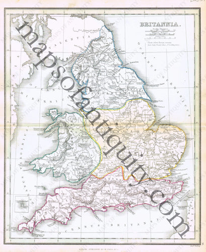 Antique-Hand-Colored-Map-Britannia-Europe-Ancient-World-England-1840-Findlay-Maps-Of-Antiquity