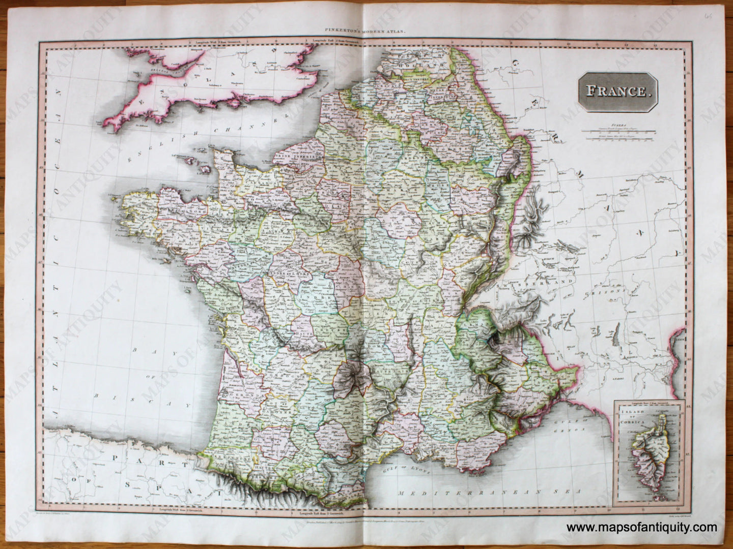 Antique-Hand-Colored-Map-France.-Europe-France-1809-Pinkerton-/-Cadell-&-Davies-Maps-Of-Antiquity