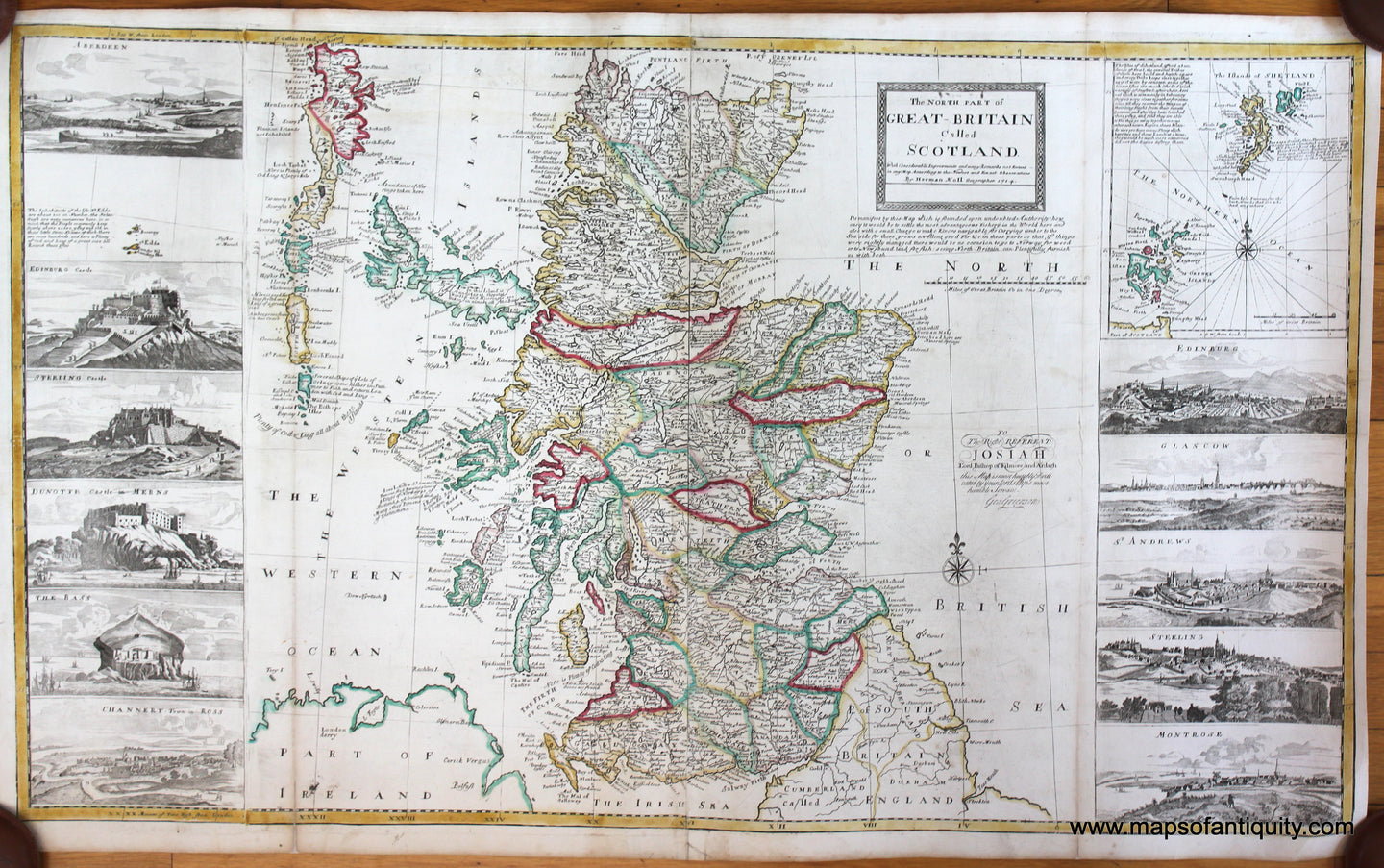 1732 - The North Part of Great-Britain Called Scotland. With Considerable Improvements and many Remarks not Extant in any Map According to the Newest and Exact Observations By Herman Moll Geographer, 1714. - Antique Map
