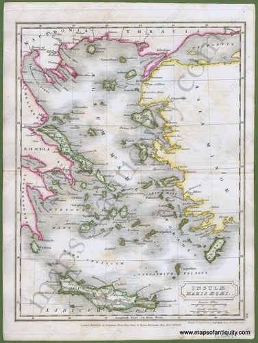 Antique-Hand-Colored-Map-Insulae-Maris-Aegaei-Europe-Ancient-World-Europe-General-Greece-&-the-Balkans-Turkey-&-the-Mediterranean-1821-Hall/-Longman-Hurst-Rees-Orme-&-Brown-Maps-Of-Antiquity