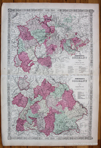 Antique-Hand-Colored-Map-Johnson's-Germany-No.-2-and-Germany-No.-3-Europe-Germany-1864-Johnson-and-Ward-Maps-Of-Antiquity