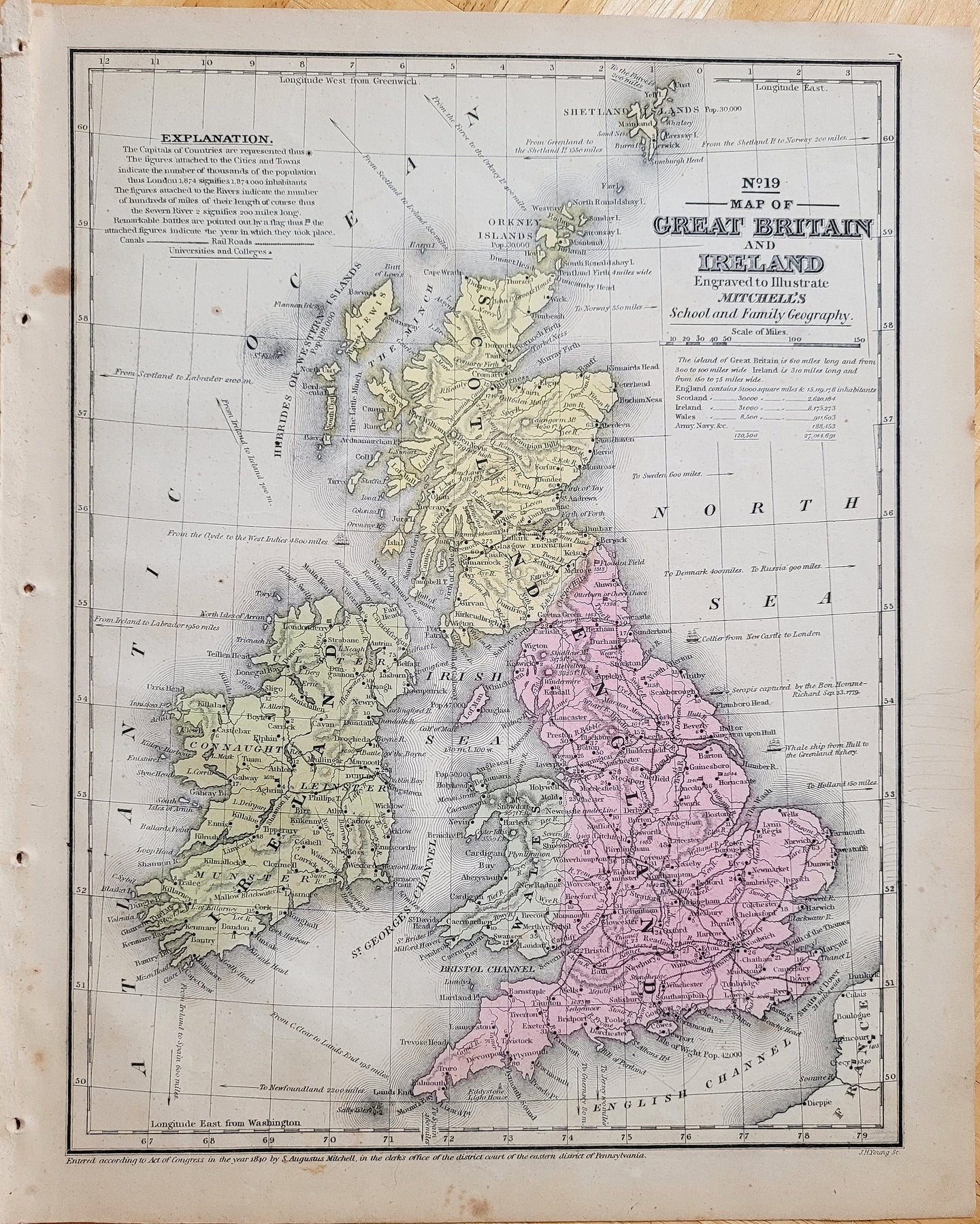 Antique-Hand-Colored-Map-No.-12-Map-of-Great-Britain-and-Ireland-Europe-England-Ireland-Scotland-1851-Mitchell-Maps-Of-Antiquity