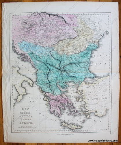 Antique-Hand-Colored-Map-Gall-&-Inglis'-Map-of-Greece-Hungary-and-Turkey-in-Europe-Europe-Greece-&-the-Balkans-Hungary-Turkey-&-the-Mediterranean-c.1860-Gall-and-Inglis-Maps-Of-Antiquity