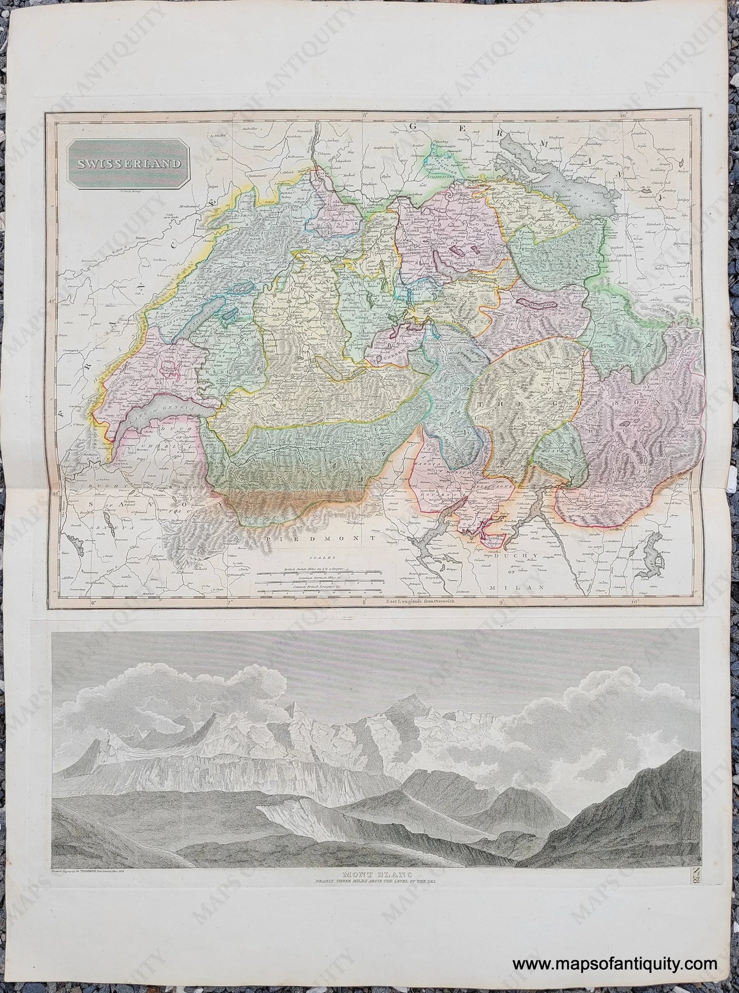 Antique-Hand-Colored-Map-Swisserland-(with-Mont-Blanc)-Europe-Switzerland-1817-Thomson-Maps-Of-Antiquity