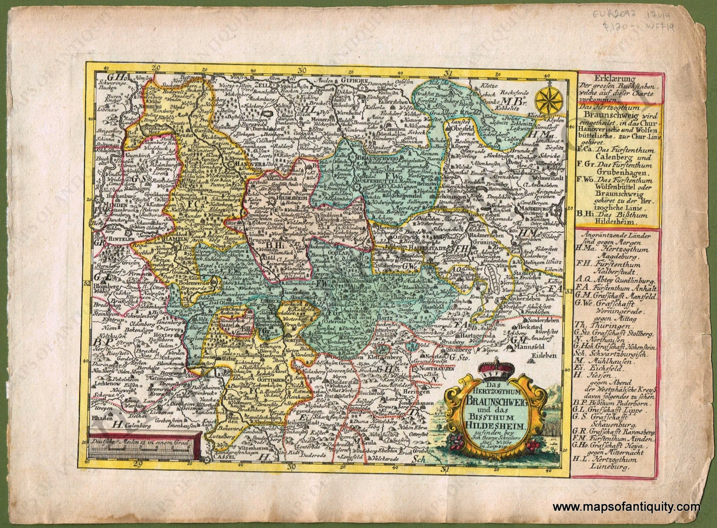 Antique-Hand-Colored-Map-Das-Hertzogthum-Braunschweig-und-das-Bissthum-Hildesheim-(Part-of-Germany)-Europe-Germany-1749-John-George-Schreibern-Maps-Of-Antiquity