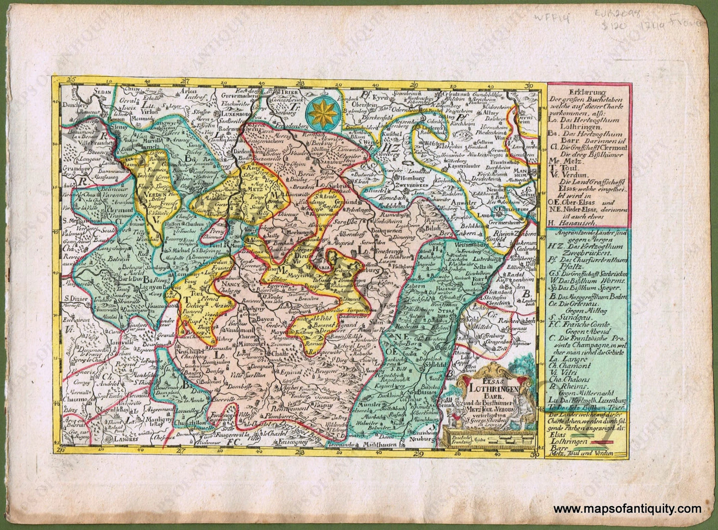 1749 - Elsas Lothringen Barr Und Die Bisthumer Metz Toul Verdun (Part Of France) Antique Map