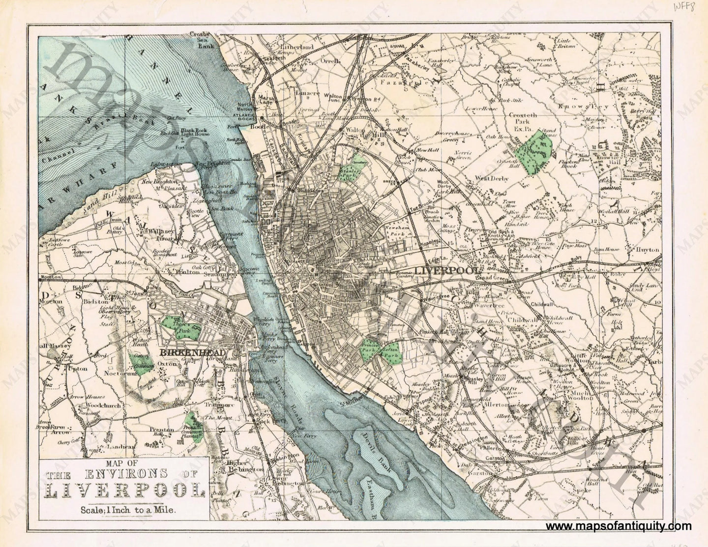 Antique-Hand-Colored-Map-Map-of-The-Environs-of-Liverpool-Europe-European-Cities-England-c.-1883-Weller-Maps-Of-Antiquity