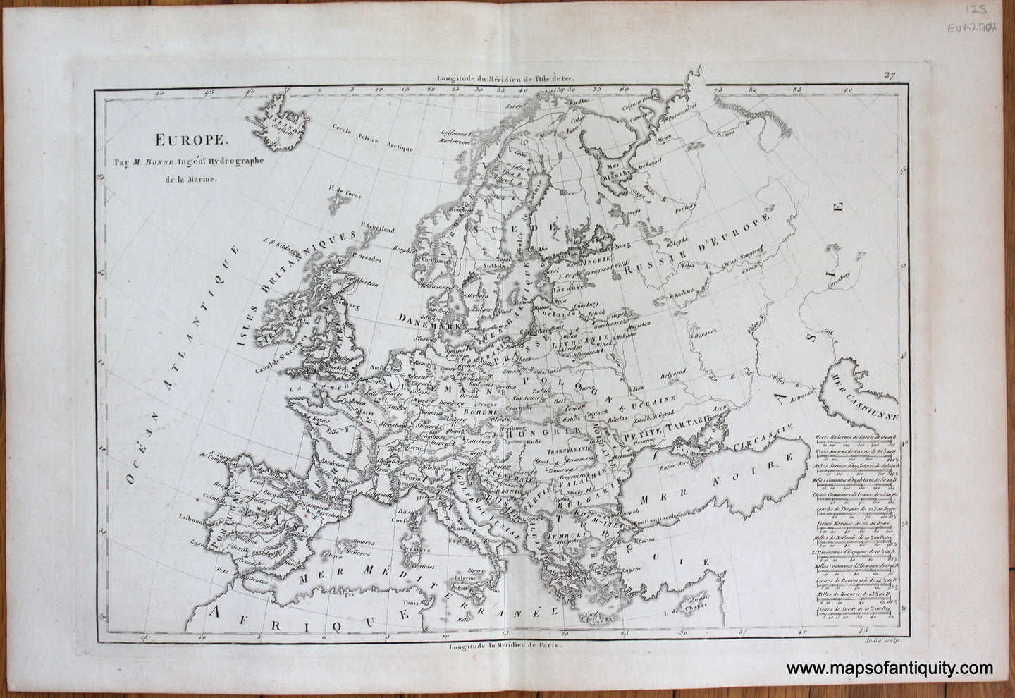 copperplate engraving Antique-Map-Europe-Bonne-Desmarest-1787