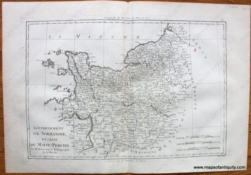 1787 - Gouvernement De Normandie Et Celui Du Maine-Perche Antique Map Genuine