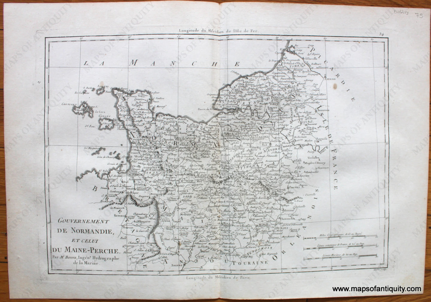 1787 - Gouvernement De Normandie Et Celui Du Maine-Perche Antique Map Genuine