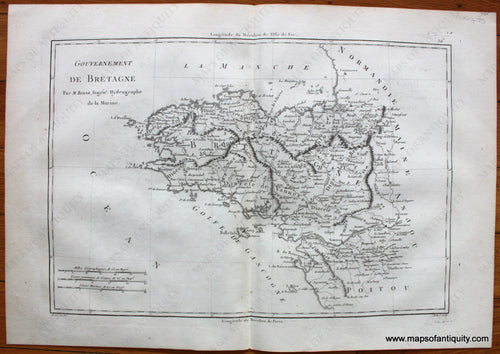 1787 - Gouvernement De Bretagne Antique Map Genuine