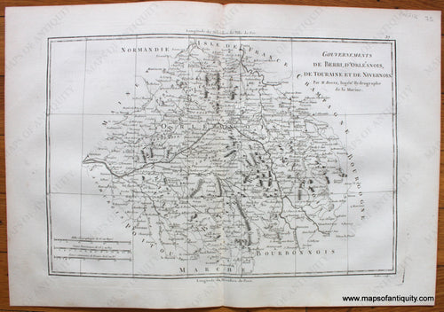 1787 - Gouvernements De Berri D’orleanoi Touraine Et Nivernois Antique Map Genuine