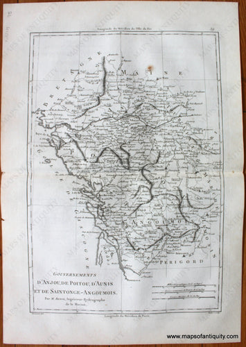 1787 - Gouvernements D’anjou De Poitou D’aunis Et Saintonge-Angoumois Antique Map Genuine