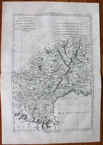 1787 - Gouvernements De Languedoc Roussillon Et Foix Antique Map Genuine