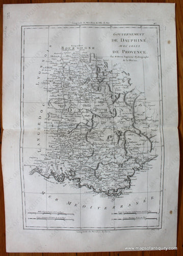 1787 - Gouvernement De Dauphine Avec Celui Provence Antique Map Genuine