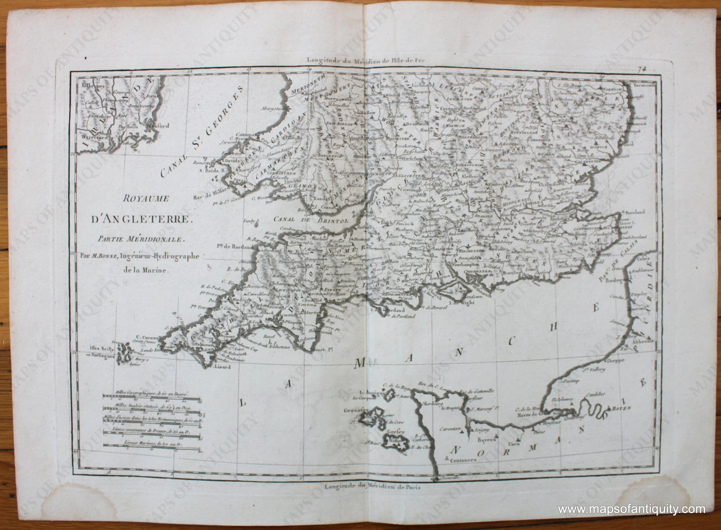 Antique-Map-England-Wales-Angleterre-Dauphine-Provence-Bonne-Desmarest-1787