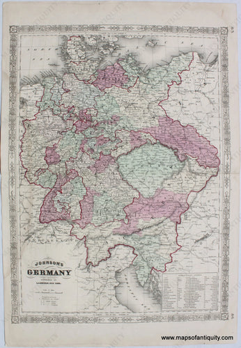 Antique-Hand-Colored-Map-Johnson's-Germany-Europe-Germany-1865-Johnson-Maps-Of-Antiquity