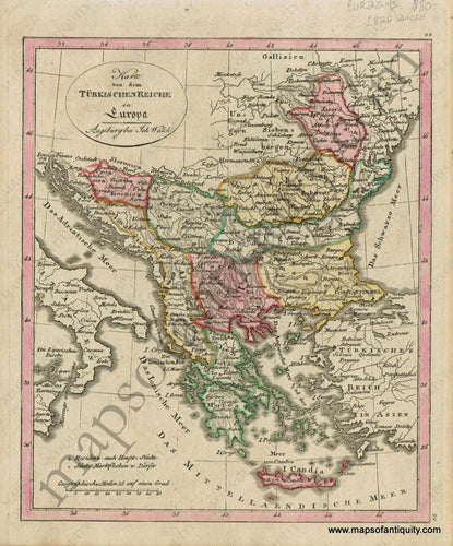 Antique-Map-Karte-von-dem-TurkischenReiche-in-Europa-Turkish-Empire-Turkey-History-Historic-Europe-European-German-Walch-Neuester-Schul-Atlass-1826-1820s-Early-19th-Century-Maps-of-Antiquity