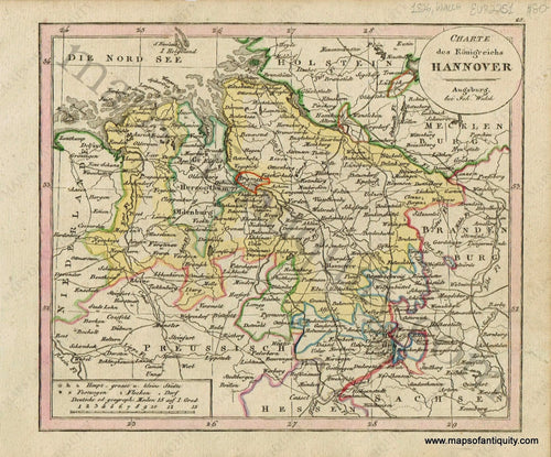 Antique-Charte-des-Konigreichs-Hannover-Kingdom-of-Hanover-Kingdoms-Germany-German-Walch-Neuester-Schul-Atlass-1826-1820s-Early-19th-Century-Maps-of-Antiquity