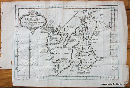 Antique-Map-Carte-du-Spits-Berg-Suivant-les-Hollandois-Svalbard-Spitsbergen-Norway-Scandinavia-French-Bellin-1758-1750s-1700s-Mid-18th-Century-Maps-of-Antiquity