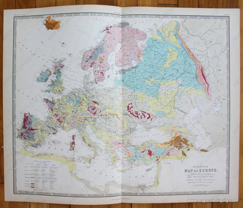 Geological-Map-Europe-Johnston-1856-Antique-Map-1850s-1800s