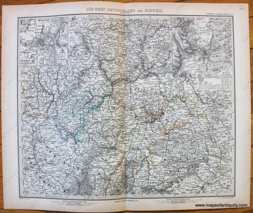 Antique-Map-Deutschland-Europe-Germany-sud-west-Luxembourg-Stieler-1876-1870s-1800s-19th-century-Maps-of-Antiquity