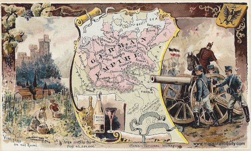 Antique-Map-Chromolithograph-Print-Vignettes-Card-German-Empire-Germany-Arbuckle-1890-1890s-1800s-Late-19th-Century-Maps-of-Antiquity