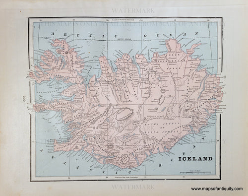 Antique-Printed-Color-Map-Iceland-verso:-Sweden-and-Norway-Europe-Scandinavia-Denmark-&-Iceland--1892-Home-Library-&-Supply-Association-Maps-Of-Antiquity