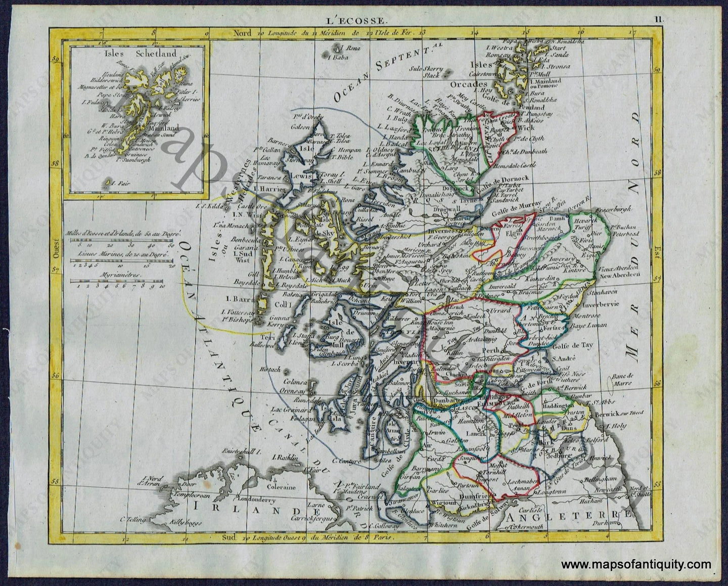 Antique-Map-Scotland-L'Ecosse-Herrison-French-1806-1800s-Early-19th-Century-Maps-of-Antiquity